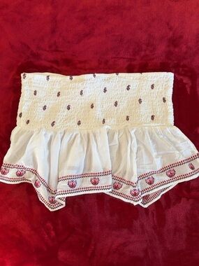 American Eagle White Embroidered Smocked Tube Top • XL